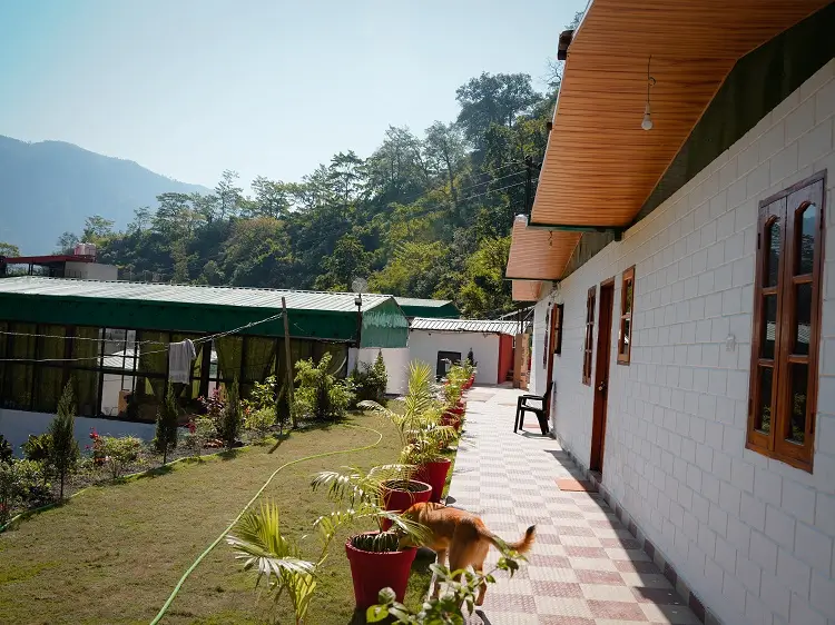 Campus courtyard with mountain view at Rishikesh Yog Kendra