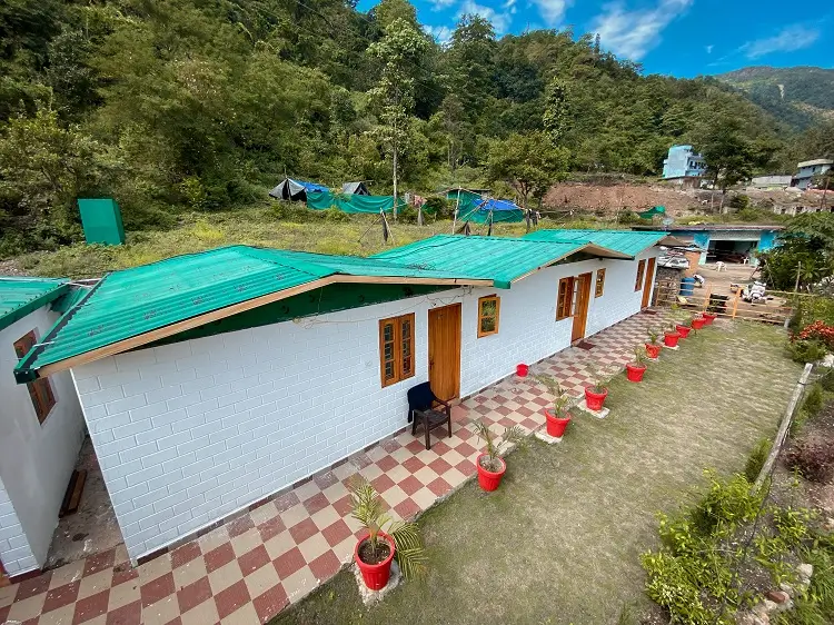 Green-roof cottages at Rishikesh Yog Kendra campus